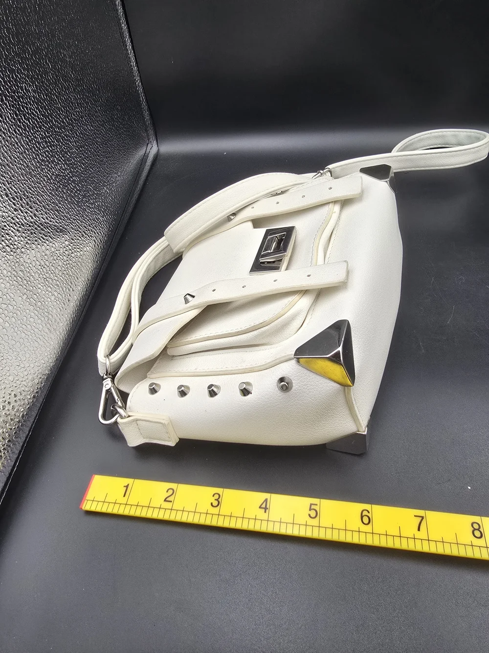 Cream Studded Crossbody Bag with Adjustable Strap